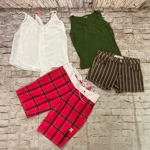 Bundle of 4 size 3/S juniors, two low rise Hurley, April girls shorts & two tops